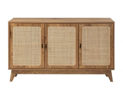 CALICOSY - Dressoir 3-deurs met gevlochten rotan in naturel, L120 cm - ALIA