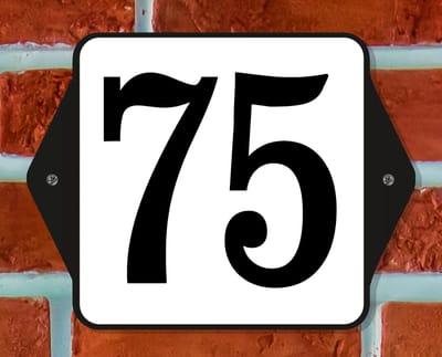 Huisnummerbord Klassiek - Nummer 75 - 14 x 11 cm - incl. bevestiging | - naambord - nummerbord - voordeur