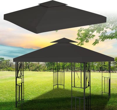 Paviljoendak, 3 x 3 m, paviljoen, vervangend dak, waterdicht, reserveovertrek, dubbel dak, beschermkap, uv-bescherming, paviljoenafdekking, feesttent, overkapping, grijs