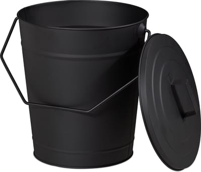 asemmer met deksel - kolenemmer - as emmer - open haard - kachel - zwart - 12 L