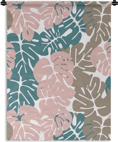Wandkleed - Wanddoek - Monstera - Jungle - Patronen - Pastel - Bladeren - 90x120 cm - Wandtapijt
