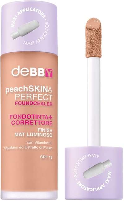 Debby Peach Skin Perfect Foundcealer – Kleur 02 Vanilla - 2‑in‑1 Foundation & Concealer – Medium Dekking Met Natuurlijke Finish – Egaliseert, Camoufleert Oneffenheden & Hydrateert – Licht & Blendbaar – Voor Stralende, Fluweelzachte Huid
