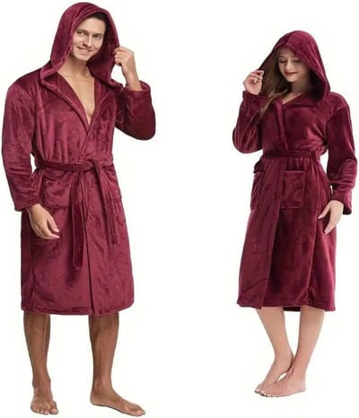 Nivard Badjas - Fleece - Katoen - Badstof - Sauna - Hamam - Wafel - Bathrobe - Duster - Ochtendjas - Kimono - Rood Heren