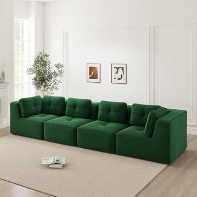 MODENUIT Hoekbank - Modulair 4-Zits Met Diepe Zitting En Antislip Voeten - Voor Woonkamer - Ribstof Groen