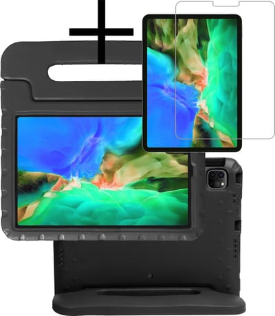 Hoes - Geschikt voor Apple iPad Pro (2022) - 11 inch - 4e generatie - Met Screenprotector - Kinderhoes Shockproof Bumper - Kidsproof Case - Tablet Hoesje - Kinder Cover - Zwart