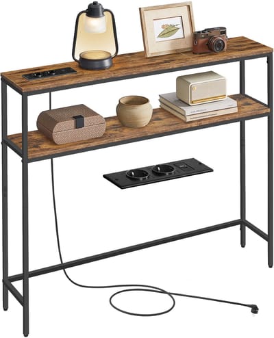 VASAGLE - Console Tafel - Haltafel - Met 2 Planken - Met Oplaadstation - Voor Woonkamer Hal Entrée