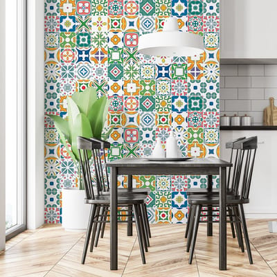 Zelfklevende tegelmuurstickers voor keuken en badkamer - 30 cementtegelstickers, Azulejos Frederica - 30 stickers, 20x20cm