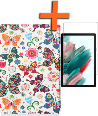 Hoesje - Geschikt voor Samsung Galaxy Tab A8 - Met Screenprotector - Trifold Bookcase - Hard Cover - Hardcover Book Case - Tablet Hoes - Vlinders