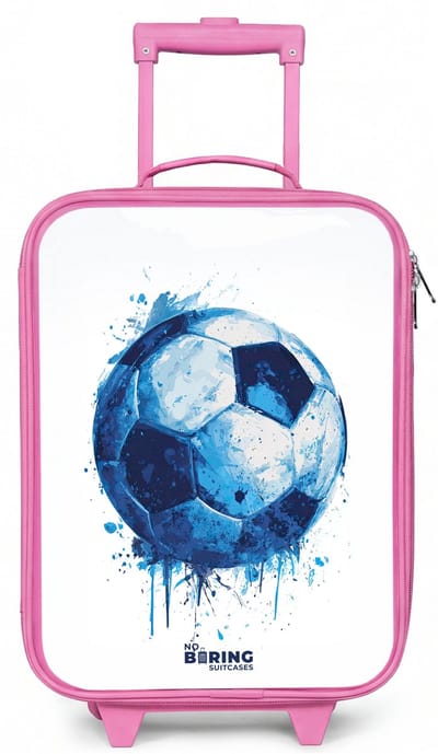 NoBoringSuitcases.com® - Kinderkoffer roze - Kindertrolley meisje - Voetbal - Inktspatten - Blauw - Bal - Koffer kind lichtgewicht - Reiskoffer trolley voor kinderen - Koffertje met lichtgevende wieltjes - Rolkoffer