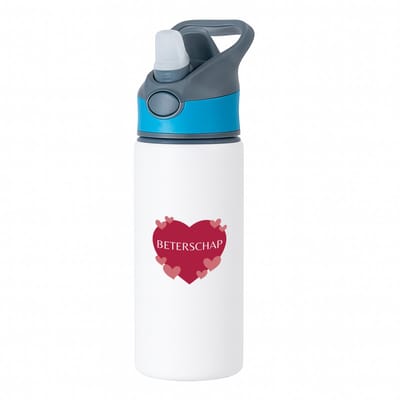 Hacebo® - Beterschap hartje en kleine hartjes waterfles met rietje blauw - Beterschap - iemand die ziek is of iets gebroken heeft - ziek - koorts - snel beter worden - cadeau - beterschap cadeau - kado - gift - geschenk - water fles - 650ML