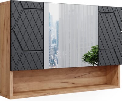 Vicco Irma Badkamerspiegelkast – 80.1 x 55 cm Antraciet met honingraatstructuur