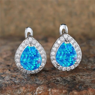 Boucles d'oreilles à clip Boho Femme Opale de Feu Blanche Vintage Goutte d'eau Bijoux de Mariage Pour Femmes gray