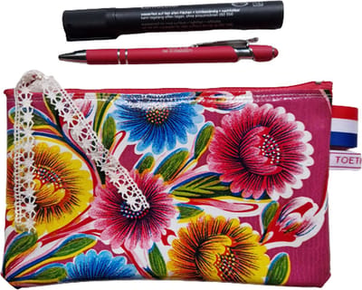 Toetie & Zo - Etui - Bloemen - Tafelzeil - Roze - Rood - Makeuptas