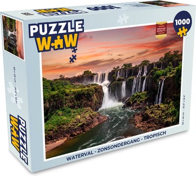 Puzzel Watervallen met bomen - Zonsondergang - Oranje - Legpuzzel - Puzzel 1000 stukjes volwassenen