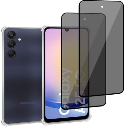 Geschikt voor Samsung Galaxy A25 - Hoesje + 2x Privacy Screenprotector – Privé - Gehard Glas Cover