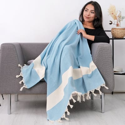Tavas Cosy Plaid - Turkoois Katoen foulard Volwassenen En Kinderen Tv-Deken - 100 x 180 cm