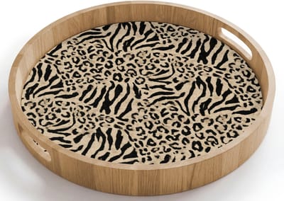 Dienblad rond 40x40 cm - Schootdienblad hout - Giraf - Zebra - Motief - Bruin - Borrelplank rechthoek - Plateau houten dienbladen