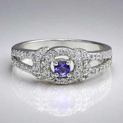 Cavill - Zilveren Ring met Ceylon Ioliet 0,1 ct en 68 Pave Zirkonen 0,474 ct - 925 Sterling Zilver - Elegante Blauwe Damesring - Maat 17