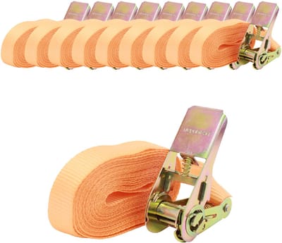 TRUTZHOLM 10x spanband met ratel 1-delig 4m 800kg 25mm TÜV/GS oranje weerbestendig en robuust