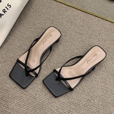 Massieve leren slippers damesschoenen hoge hakken comfortabel nieuwe zomer damesschoenen vrouw mode coole muiltjes slides slippers 38 zwart