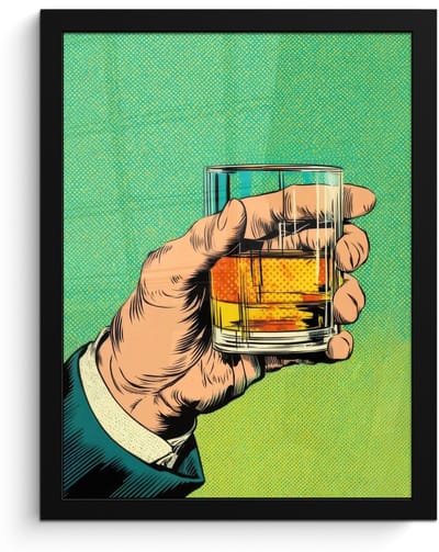 Poster in lijst - Fotolijst 30x40 cm - Posters - Whisky - Glas - Hand - Groen - Posterlijst zwart - Decoratie - Wanddecoratie woonkamer - Muurdecoratie slaapkamer - Kerstversiering - Kerstdecoratie voor binnen - Kerstmis