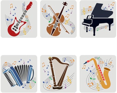 Store_9 - Sjablonen voor muziekinstrumenten - Herbruikbare stencils - Groot formaat 30 x 30 cm - Creatief handwerk - Geschikt voor schilderen en te...