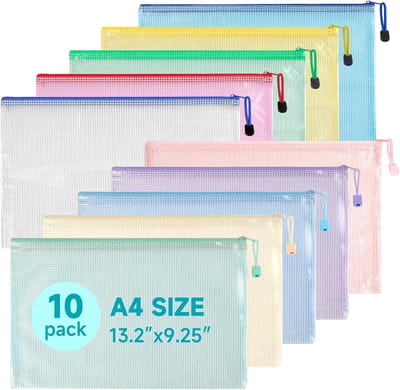10 stuks documentenmap met ritssluiting A4, waterdichte documentenmap A4 voor documenten, kassabon, papier, school, examenblad, cosmetica, reizen, 10 kleuren…