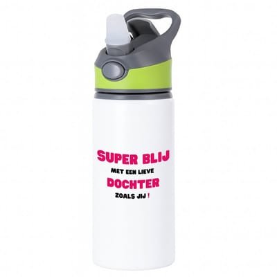 Hacebo® - super blij met een lieve dochter zoals jij waterfles met rietje groen - Dochter - de liefste dochter - verjaardag - cadeautje voor dochter - dochter artikelen - kado - geschenk - water fles - 650ML