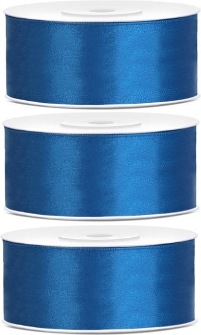 Sierlint satijn - 3x - Blauw - 2.5 cm/25 mm x 25 meter - Cadeaulint satijnlint - Hobby/knutselen - Decoratie - Inpakken