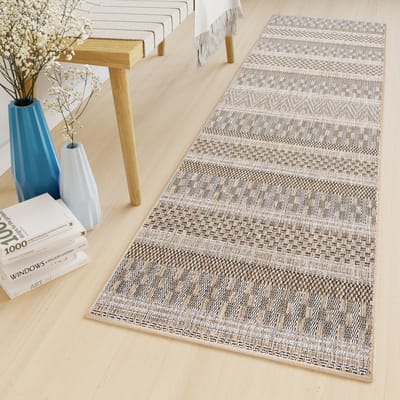 Tapiso Melissa Loper Laagpolig Bruin Beige Indoor Outdoor Vloerkleed Maat- 80x150