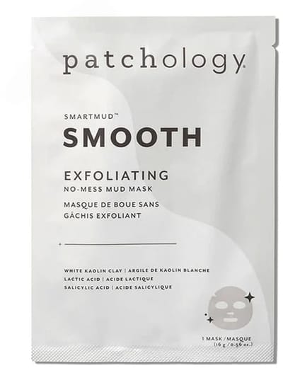 Patchology SmartMud™ Smooth Exfoliating No-Mess Mud Sheet Mask – Exfoliërend Gezichtsmasker met AHA & BHA – Verfijnt Poriën & Egaliseert Huid – Voor Een Gladde, Stralende Huid Met Een Mooie Glow – 1 Masker