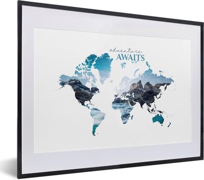 Poster in lijst - Fotolijst 40x30 cm - Posters - Wereldkaart - Quotes - Berg - Posterlijst zwart - Decoratie - Wanddecoratie woonkamer - Muurdecoratie slaapkamer