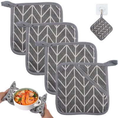 Dailygoods- Pannenlappen 4 Stuks - Grote Vierkante Pannenlappen - Katoen - Corrosiebestendig - Thermisch - Hittebestendig - Keukenhandschoenen