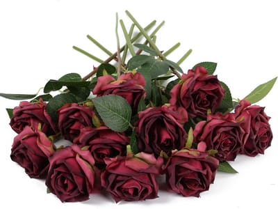 Kunst rozen - Zijden bloemen - Decoratie maken - Gedroogd uiterlijk - 12 stuks - Bordeaux