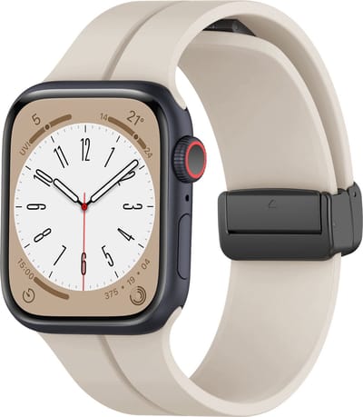 Strap-it Magnetische Siliconen band - Geschikt voor Apple Watch bandje - Series 1/2/3/4/5/6/7/8/9/10/11/SE/SE2/SE3 - Beige - Siliconen bandje met D-buckle sluiting - iWatch sportbandje voor maat: 38 / 40 / 41 / 42mm