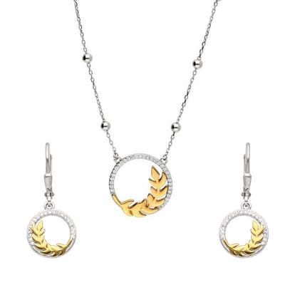 Goudkleurig Dames Set Oorbellen en Ketting - Dames Oorbellen Set met Ketting Bladeren - Ketting Set met Oorbellen - Oorhangers Set met Ketting Zilver Goudkleurig - Ecthe Zilver 925 - Amona Jewelry