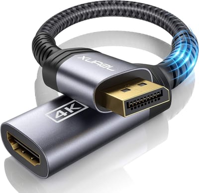 DisplayPort naar HDMI Adapter 4K@30Hz, Goud Geplateerd, Nylon Gevlochten, Compatibel met HP, HDTV, ThinkPad, Monitor en Projector - Grijs