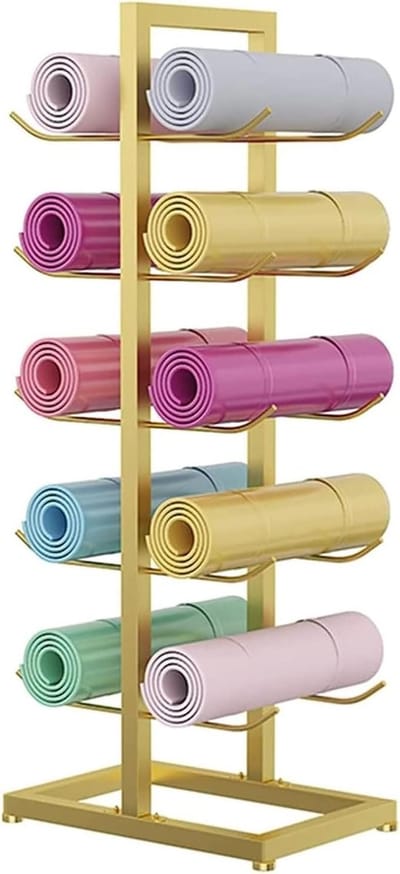 Yogamathouder Opbergrek - Matten Organizer - Sportspullen Opbergen - Stabiele Rechthoekige Basis - 50 x 40 x 130 cm - Goud