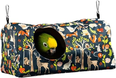 VHV - Vogelhangmat - Vogelbedje - Vogelnestje - Pluche - Zacht en warm - Hangend - Voor vogelkooi - Voor parkieten, papegaaien en dwergpapegaaien - S - Meerkleurig