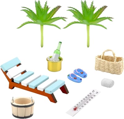 Miniatuur sauna-accessoireset voor wellnessdecoratie, 11-delig, perfect als cadeau, DIY-accessoires en miniatuur sauna-scène voor ontspanning en sfeer