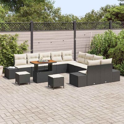 vidaXL - Tuinbank - Set - 13 - st - 12-Aantal - zitplaatsen - Zwart - Poly - rattan