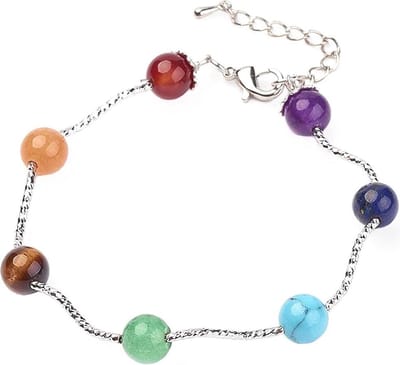 Edelstenen armband Mix Gemstones Balls - paars - blauw - licht blauw - groen - bruin - oranje - rood - zilver - luxe sieraden zakje - armband dames