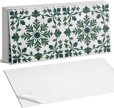 Coloray Plaktegels - Plantenpatroon met ornamenten Zelfklevende Wandtegels - 40 cm x 20 cm - Groente Plaktegels - 10 stuks - Rechthoek PVC Tegels - Plaktegels Badkamer - Vloertegels Zelfklevend - Vinyl Tegels - Portugese Tegels