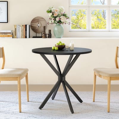 HAUSS SPOLE Ronde Eettafel - Industrieel Design Met X Poten - Voor Keuken Woonkamer En Thuiswerkplek - Zwart - 80x75 Cm