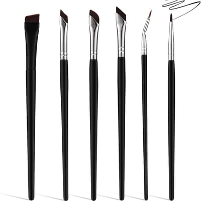 Set van 6 Professionele Eyeliner en Concealer Penselen - Dunne, Schuine en Gebogen Borstels voor Precisie Make-up van Gel en Vloeistof voor Ogen en Wenkbrauwen
