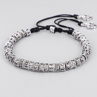 Woozu Tibetaans boeddhisme zes woorden mantra katoenen armband handgemaakte touw knoop amulet kralen armband voor mannen zilver