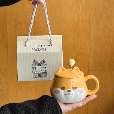 Cartoon Schattige Shiba Inu Keramische Beker met Deksel Hoge Waarde Waterbeker Souvenir Cadeau Mok Creatieve Beker Puppy 420ml