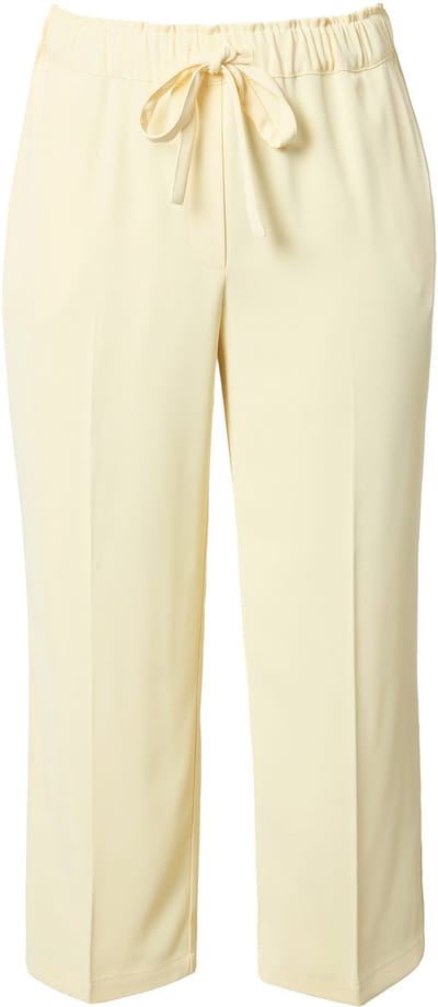 Ulla Popken - Dames - 7/8-broek persplooien elastische tailleband strikbandje - Zacht geel - Maat 46