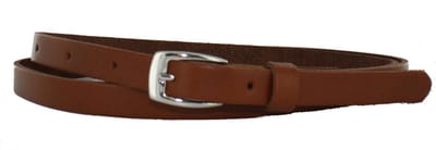 Smalle Leren Dames Riem | 1.5cm breed | Riemmaat: 85cm (totale lengte: 100cm) | 100% echt leer | Nikkelvrije gesp | Kleur: cognac