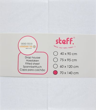 Steff - hoeslaken 70x140 cm - jersey katoen set van 2 wit + wit met kwaliteitslabel OEKO-Tex standard 100